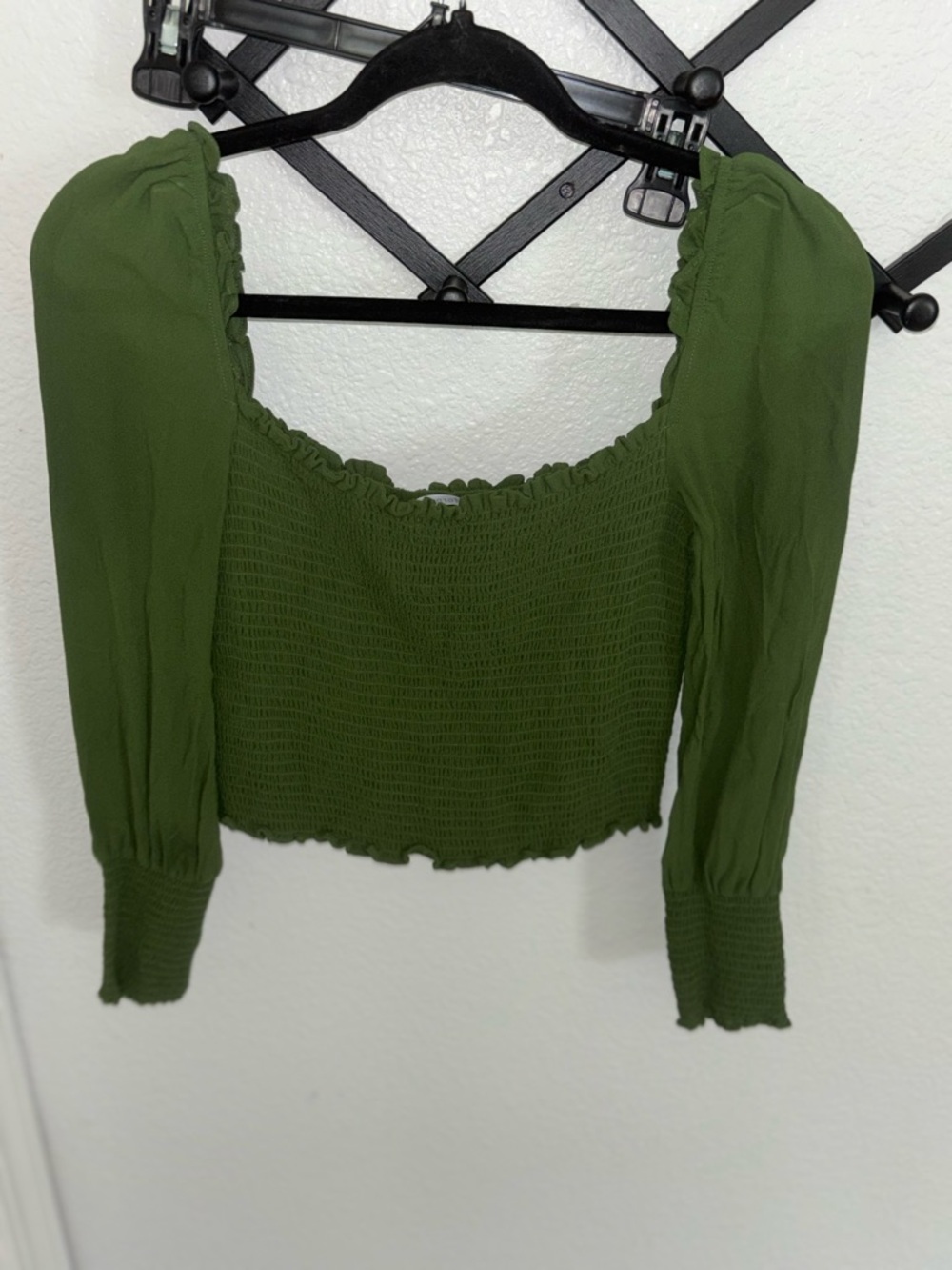 Reformation Pinto Smocked Top Green Puff Sleeve Square Neck Size M - Picture 5 of 5